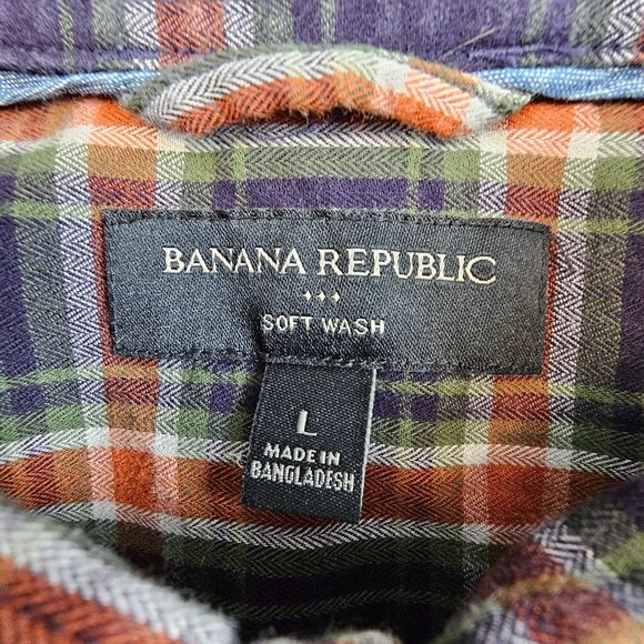 Banana Republic Flannel Shirt Men's Large Multicolor Plaid Soft Wash Long Sleeve - Picture 8 of 10